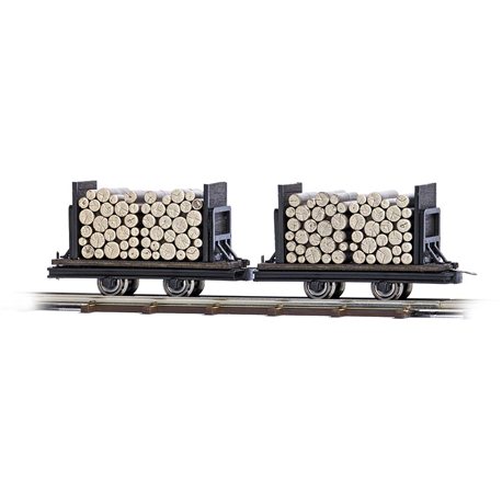 2 flat wagons with logs