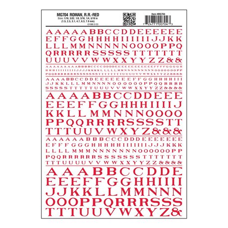 Letters Dry Transfer Sheet - Roman RR Red Dt