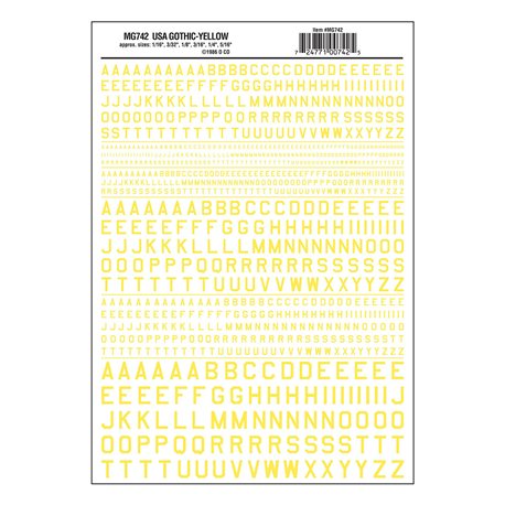 Letters Dry Transfer Sheet - 45° USA Gothic Yellow Dt