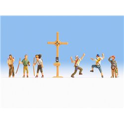 N Scale Mountain Hikers with Cross(6) Six Men by Noch