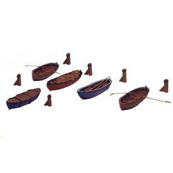 5 Rowing Boats & 5 Mooring Posts - Unpainted
