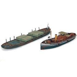 Small Tug & Flat Bottom Barge Set - Unpainted