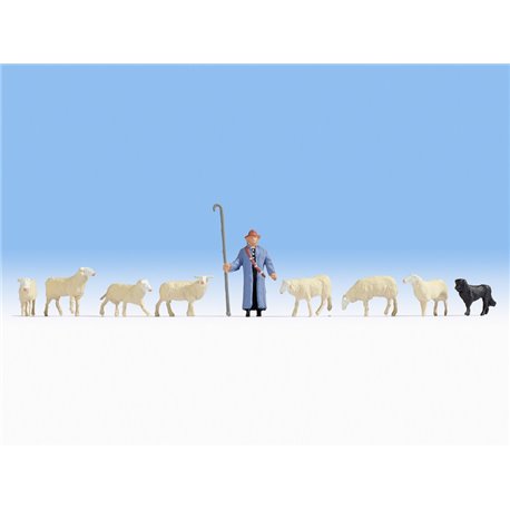 Shepherd (1) Sheep (7) & Sheepdog (1)
