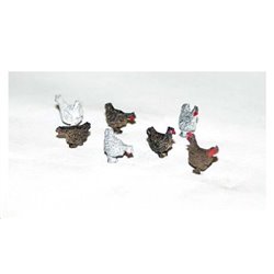 6 x Chickens and 1 Cockerel ( O scale 1/43rd) - Unpainted