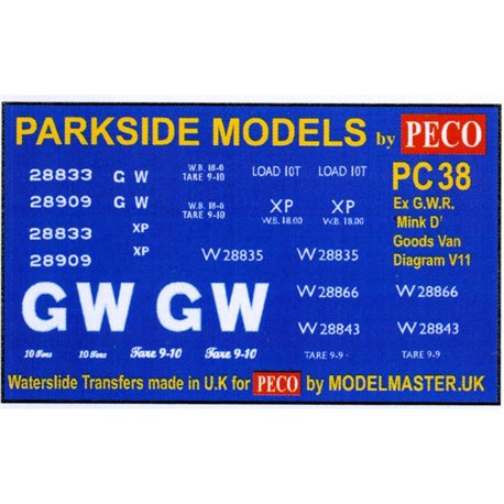 Transfers for ex G.W.R. 'Mink D' Goods Van