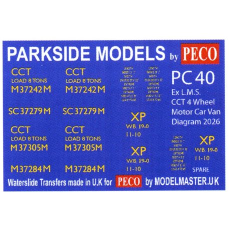 Transfers for ex L.M.S. C.C.T. Motor Car Van