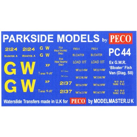 Transfers for ex G.W.R. 'Bloater' Fish Van