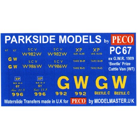Transfers for ex G.W.R. 'Beetle' 1909 Prize Cattle Van