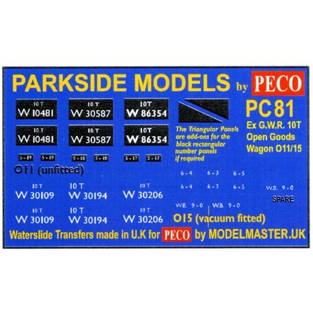 Transfers for ex G.W.R. Open Goods Wagon