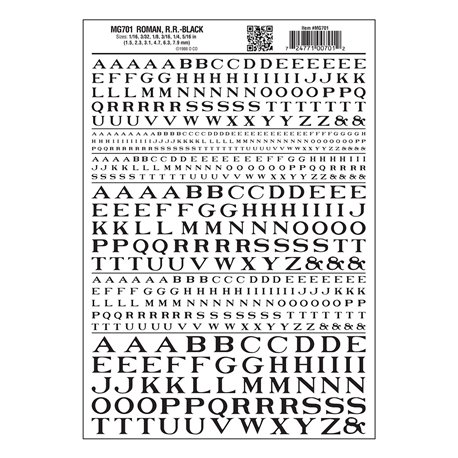 Letters Dry Transfer Sheet - Roman RR Black Dt