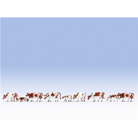 N Scale (1/148 - 1/160) Cows - Brown & White (9) by Noch