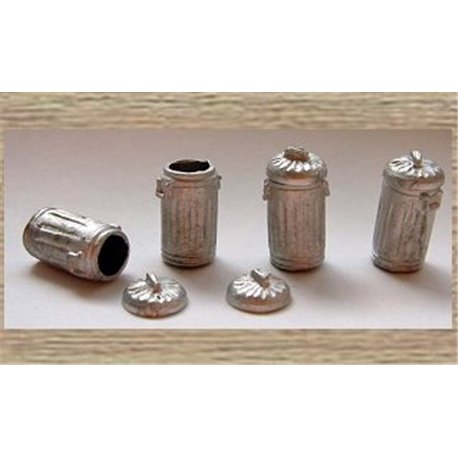 4 Metal Dustbins with dustbin lids (O scale 1/43rd)