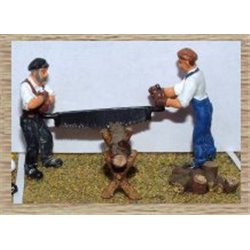2 Foresters with crosscut saw & sawhorse (O scale 1/43rd)