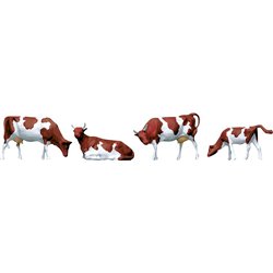 HO Scale Brown and White Cows (4) Figure Set by Faller