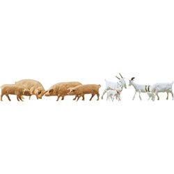 HO Scale Goats (8) and Pigs (7) Figure Set by Faller