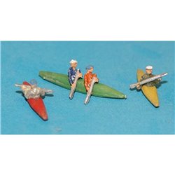 3 Canoes/Kayaks and paddling figures (N scale 1/144th)