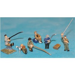 6 River/Bankside Fisherman equipment and rods. (N scale 1/144th)