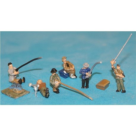 6 River/Bankside Fisherman equipment and rods. (N scale 1/144th)