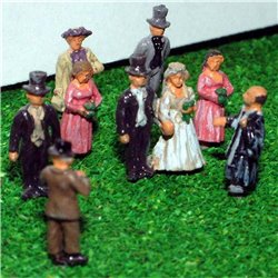 N Scale (1/148th) Painted White Wedding Scene(9) Five Men Four Women by Langley