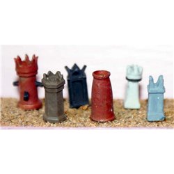 6 large Chimney pots(Kings & Queens) (OO Scale 1/76th) - Unpainted