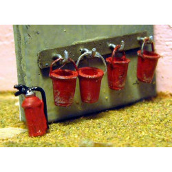 Fire Bucket (4 buckets) Wall frame and Extinguisher - Unpainted