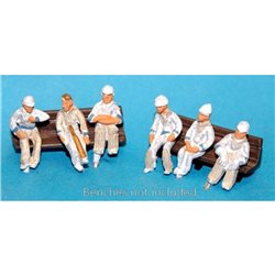 6 x Seated Cricketers (waiting to play) - Unpainted