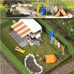Caravan and pitch scene - complete with accessories