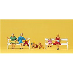 Women (3) and Children (4) on Benches Exclusive Figure Set