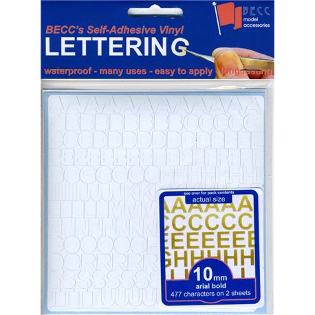 Arial Lettering - 10 mm, Colour: White