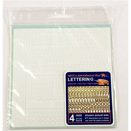 Arial Lettering - 4 mm, Colour: White