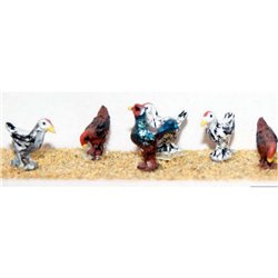 Painted 6 Chickens & 1 Cockerel 