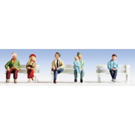 N Scale (1/148 - 1/160) Seated People(6) Two Women Three Men One Child by Noch