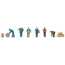Warehouse Workers (6) figure set with parcels and barrels