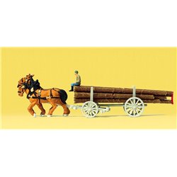 N Log wagon, two horses & driver