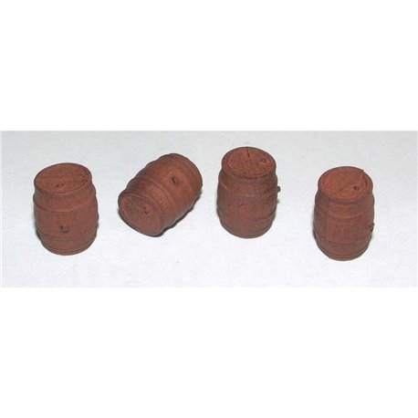 4 large Oak Barrels (OO Scale 1/76th) - Unpainted