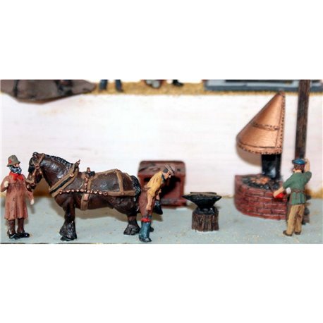 F47p Painted Blacksmith and equipment OO 1:76 Scale Model Kit