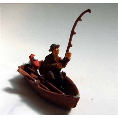 Painted Rowing Boat & Fisherman (OOScale 1/76th)