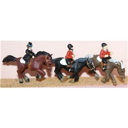 3 Horses & Riders (galloping/jumping) (OO Scale 1/76th) - Unpainted