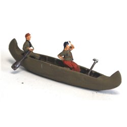 Canadian Canoe with 1 paddler and one figure mopping brow (OO scale 1/76th)