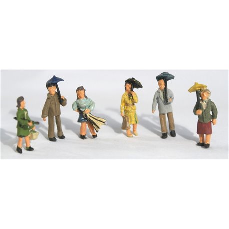 6 Assorted People with Umbrellas - Unpainted
