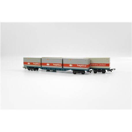 Tri-Ang / Hornby Freightliner Wagons X 2 with 20Ft Containers OO Gauge USED 