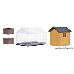 HO Decoration set greenhouse and garden shed