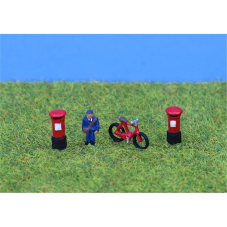 N Gauge Painted Postman Bike & postboxes