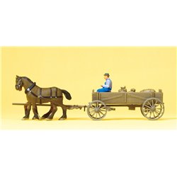 Box wagon with driver and load of sacks. Horse drawn.