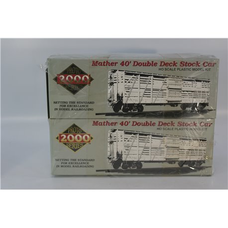 A Set of Five Mather 40ft Single and Double Deck Stock Car Kits. Used. HO Gauge