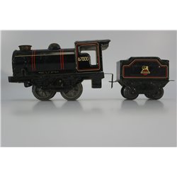 O GAUGE TINPLATE CLOCKWORK ENGINE & TENDER - TRAIN 67000 BRIMTOY, CHAD VALLEY? PLUS WAGON AND PULLMAN COACH (HORNBY). Used. O 