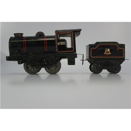 O GAUGE TINPLATE CLOCKWORK ENGINE & TENDER - TRAIN 67000 BRIMTOY, CHAD VALLEY? PLUS WAGON AND PULLMAN COACH (HORNBY). Used. O 