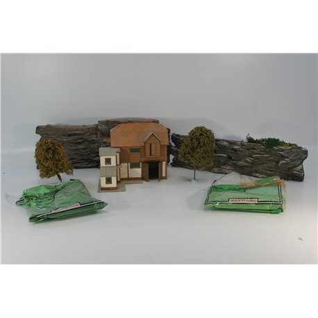 A Scenic Bundle including Buildings , Trees and Rockfaces. Used. OO Gauge