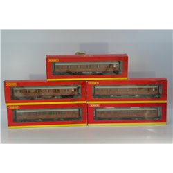 A Set of Five Hornby LNER Teak Gresley Coaches. Used. OO Gauge