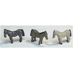 3 Pitt Ponies (unharnessed) or Field Ponies Unpainted Kit